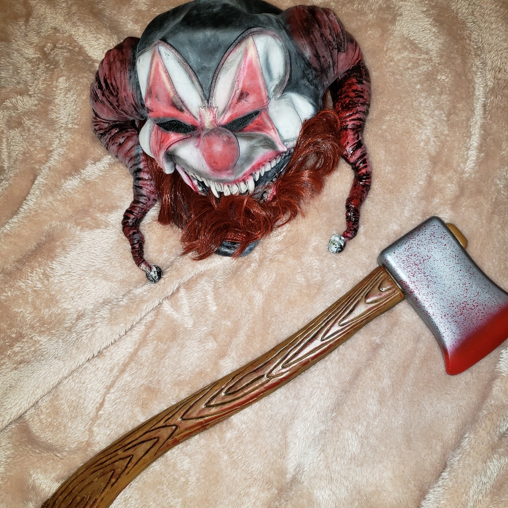 Halloween mask and axe